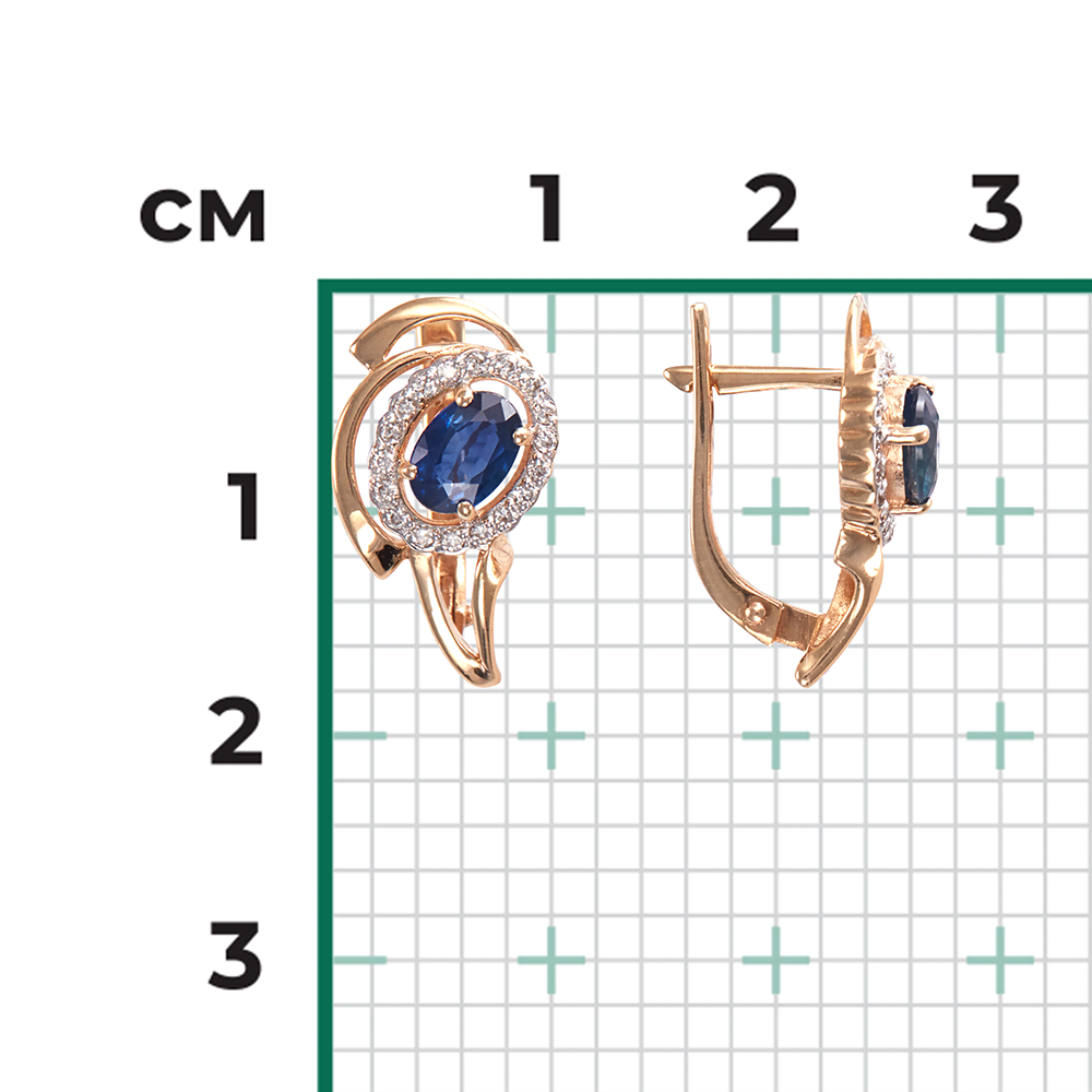 Серьги с английским замком из красного золота с сапфиром и бриллиантами 02-0156-00-105-1110-30