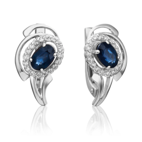 Серьги с английским замком из белого золота с сапфиром и бриллиантами 02-0157-00-105-1120-30
