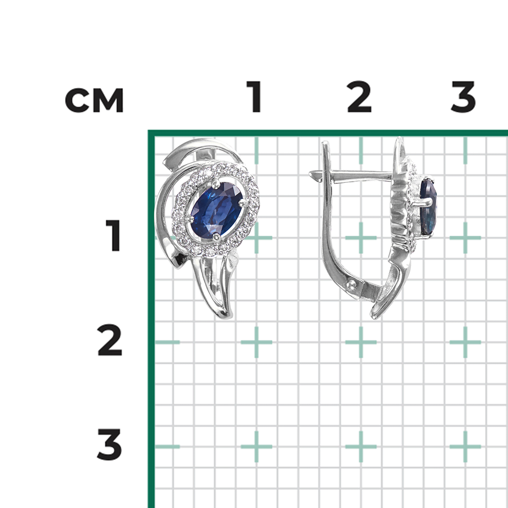 Серьги с английским замком из белого золота с сапфиром и бриллиантами 02-0157-00-105-1120-30
