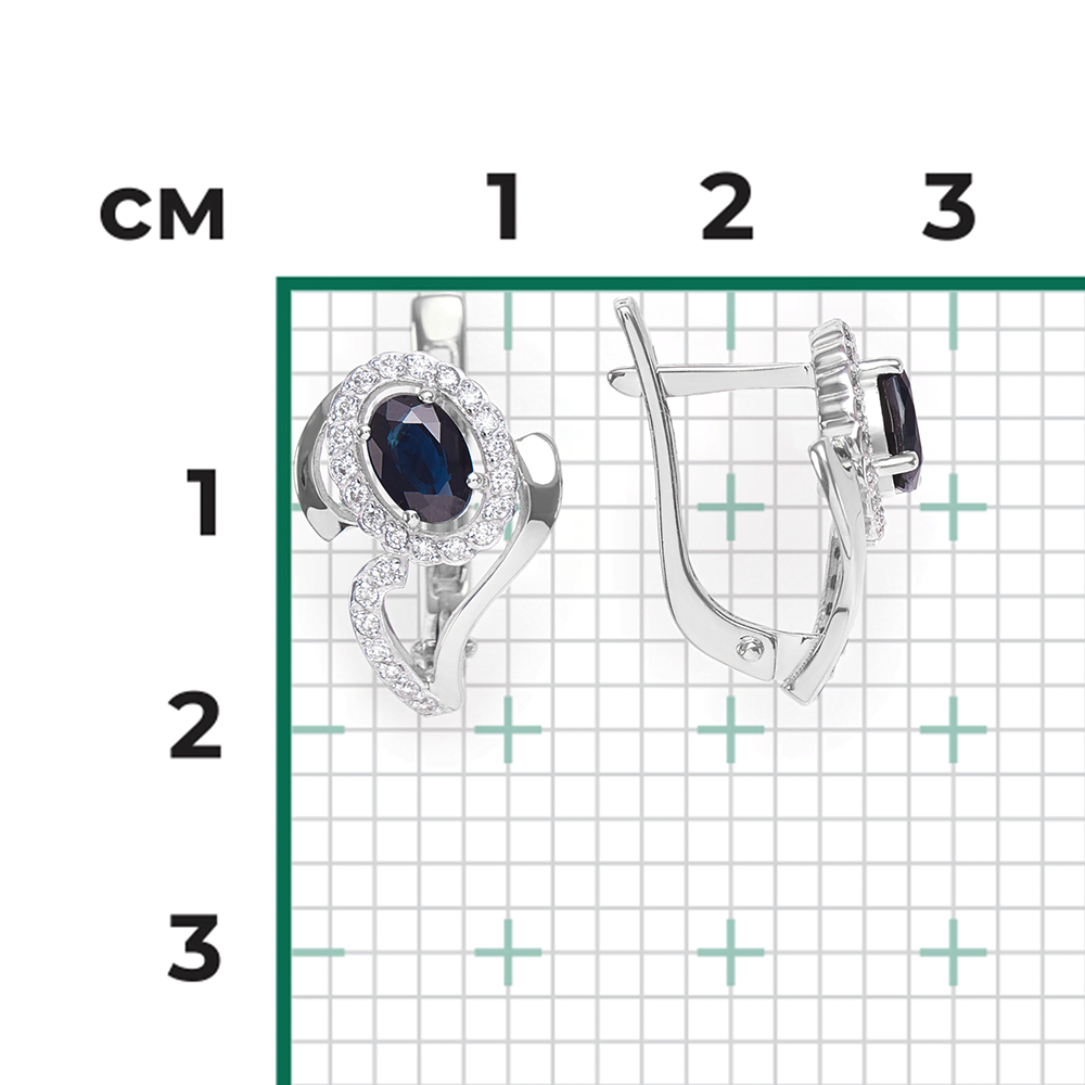 Серьги с английским замком из белого золота с сапфиром и бриллиантами 02-0166-00-105-1120-30