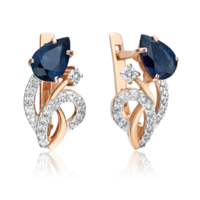 Серьги с английским замком из красного золота с сапфиром и бриллиантами 02-0167-00-105-1110-30