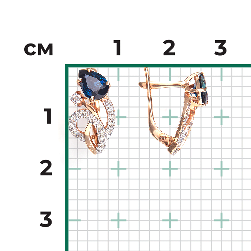 Серьги с английским замком из красного золота с сапфиром и бриллиантами 02-0167-00-105-1110-30