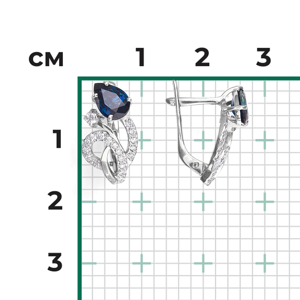Серьги с английским замком из белого золота с сапфиром и бриллиантами 02-0168-00-105-1120-30