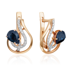 Серьги с английским замком из красного золота с сапфиром и бриллиантами 02-0169-00-105-1110-30