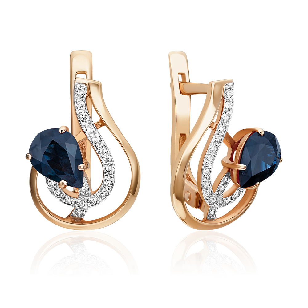Серьги с английским замком из красного золота с сапфиром и бриллиантами 02-0169-00-105-1110-30