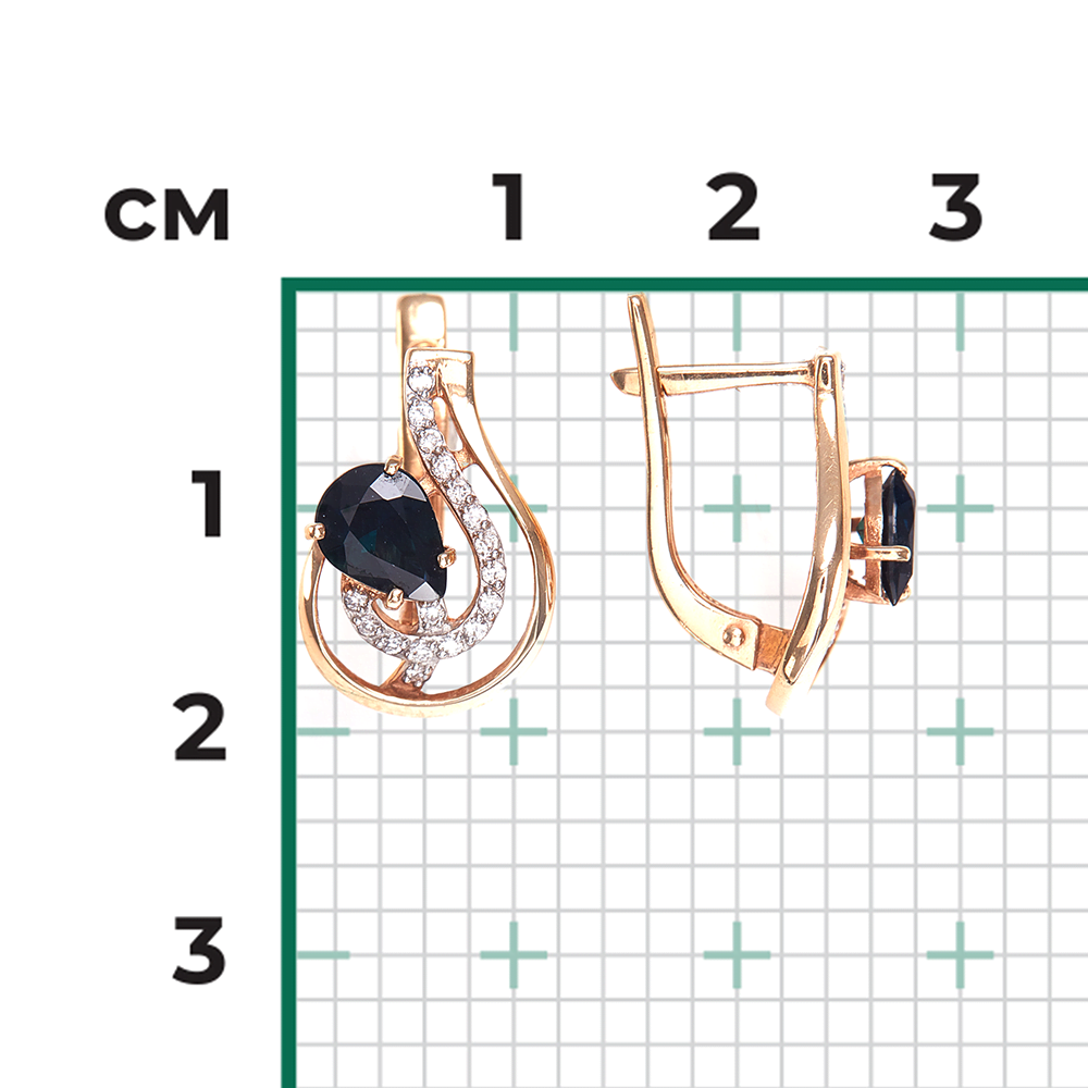Серьги с английским замком из красного золота с сапфиром и бриллиантами 02-0169-00-105-1110-30