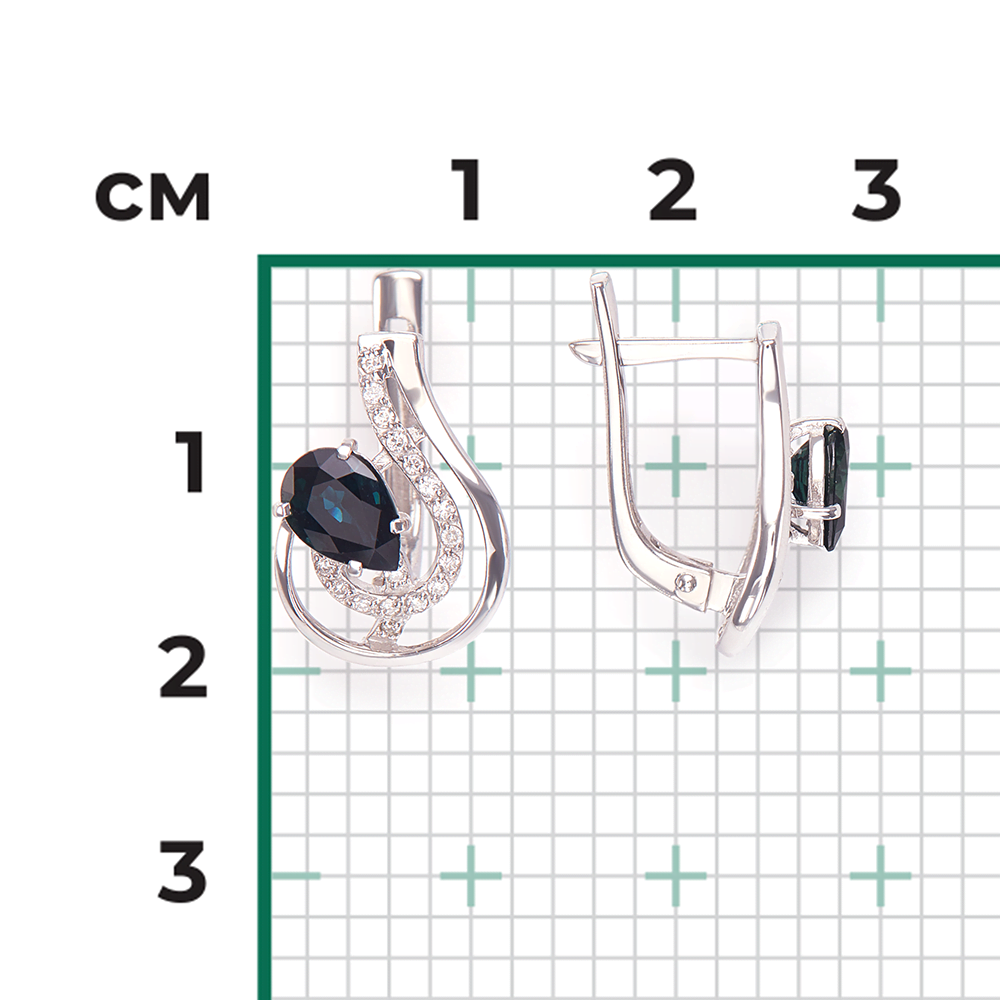 Серьги с английским замком из белого золота с сапфиром и бриллиантами 02-0170-00-105-1120-30