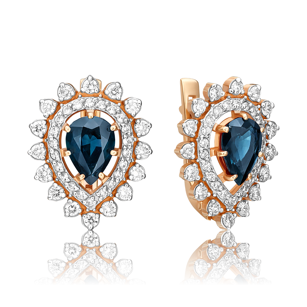 Серьги с английским замком из красного золота с сапфиром и бриллиантами 02-0171-00-105-1110-30