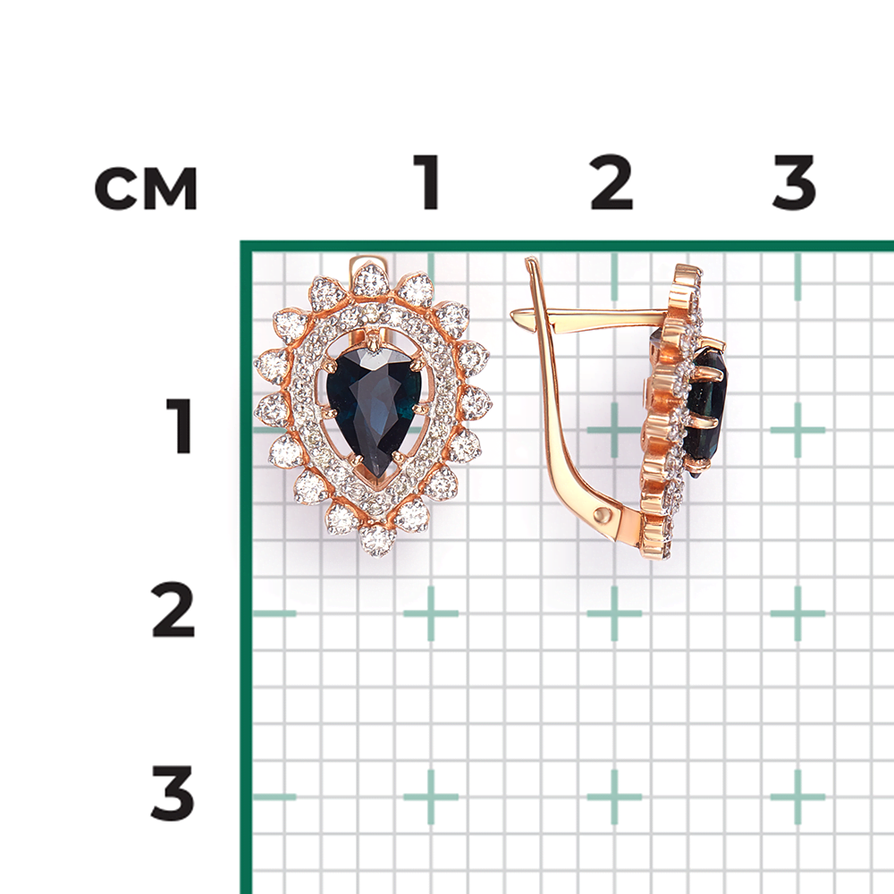 Серьги с английским замком из красного золота с сапфиром и бриллиантами 02-0171-00-105-1110-30