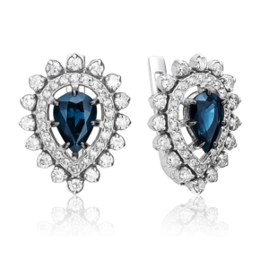 Серьги с английским замком из белого золота с сапфиром и бриллиантами 02-0172-00-105-1120-30