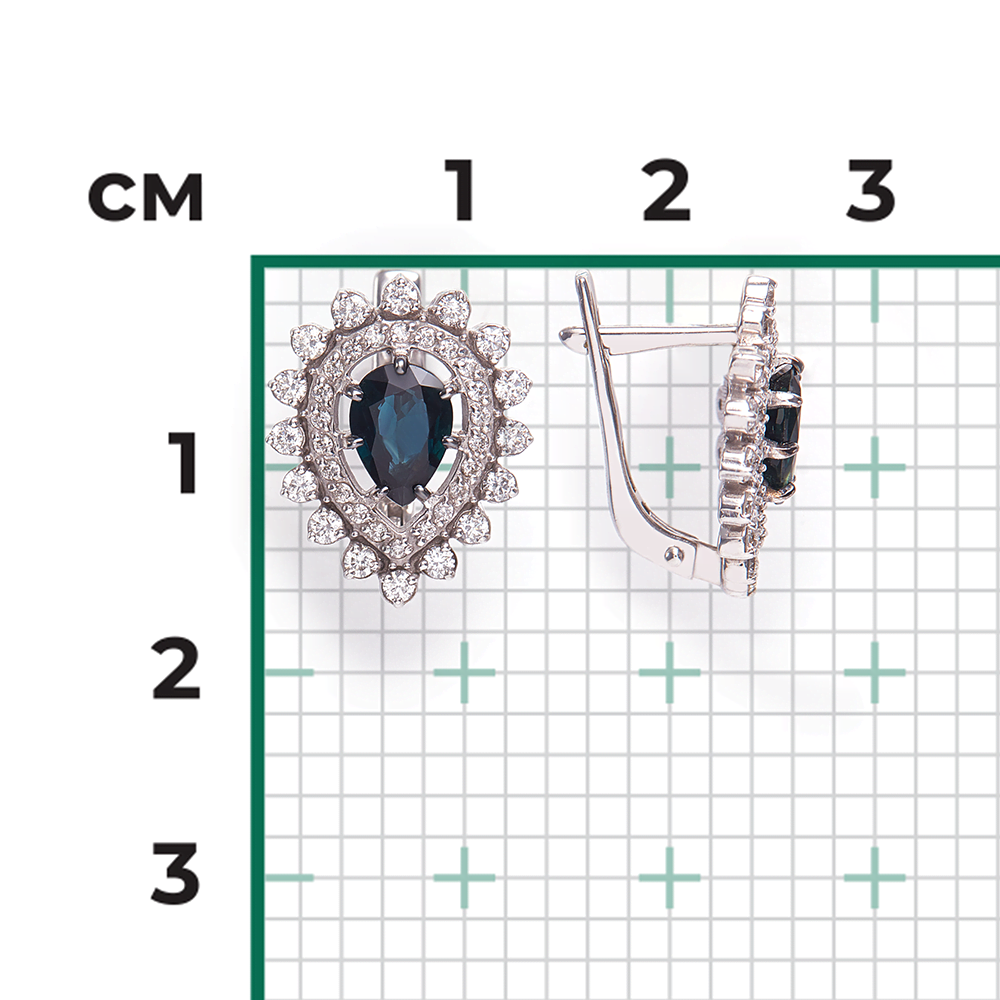 Серьги с английским замком из белого золота с сапфиром и бриллиантами 02-0172-00-105-1120-30