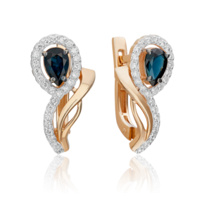 Серьги с английским замком из красного золота с сапфиром и бриллиантами 02-0173-00-105-1110-30