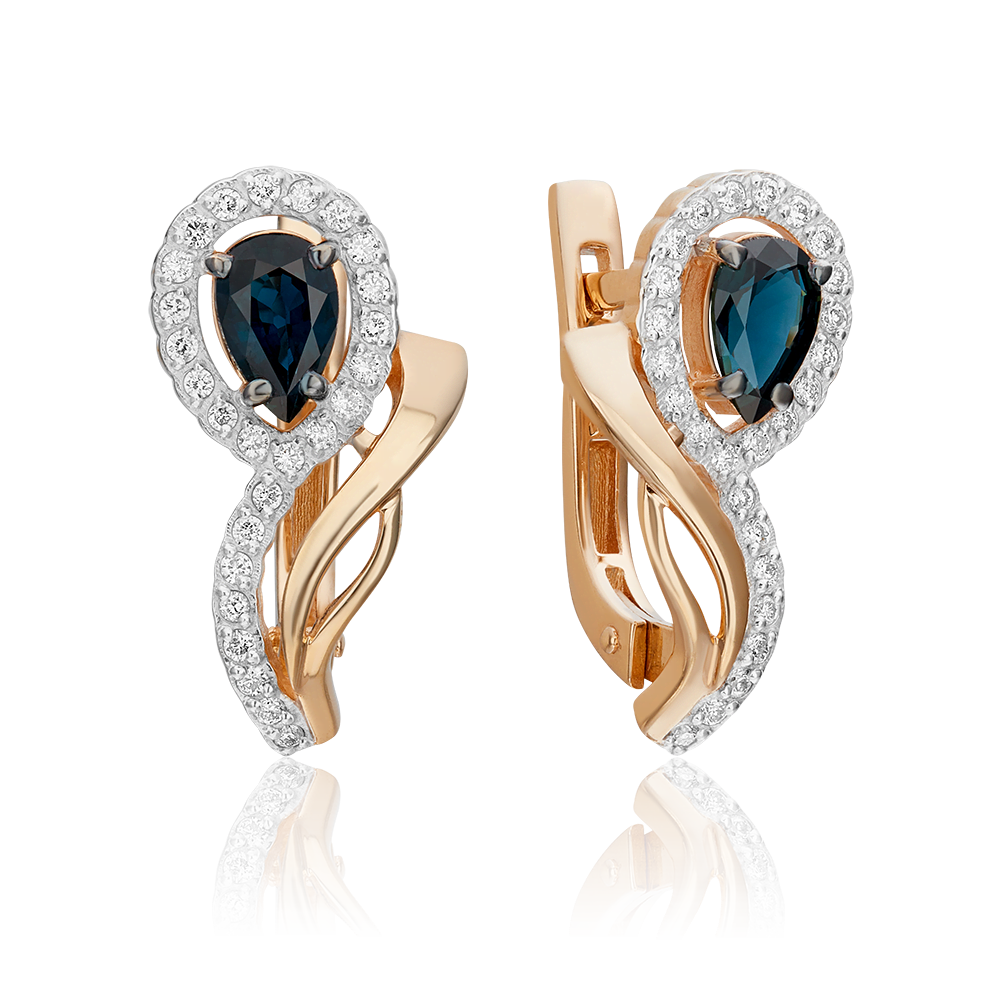 Серьги с английским замком из красного золота с сапфиром и бриллиантами 02-0173-00-105-1110-30