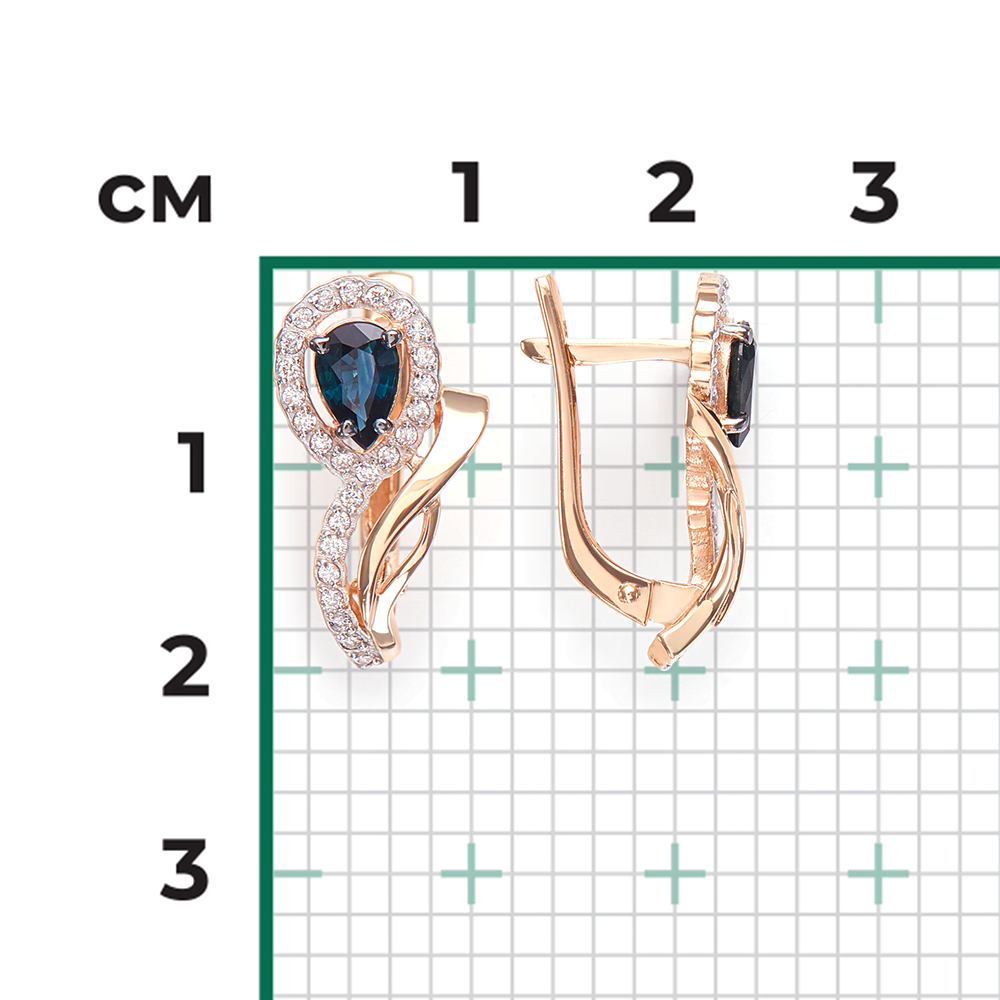 Серьги с английским замком из красного золота с сапфиром и бриллиантами 02-0173-00-105-1110-30