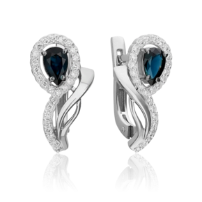 Серьги с английским замком из белого золота с сапфиром и бриллиантами