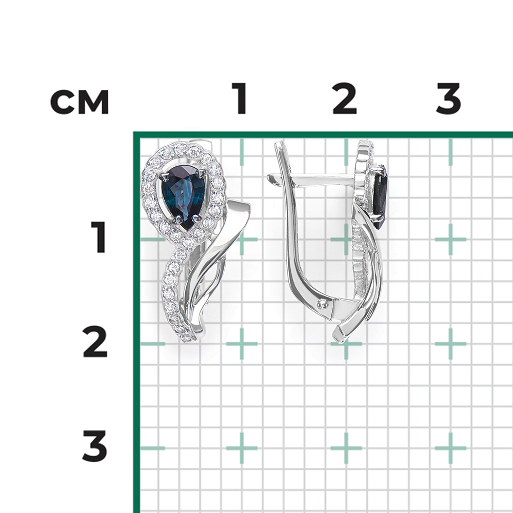 Серьги с английским замком из белого золота с сапфиром и бриллиантами 02-0174-00-105-1120-30