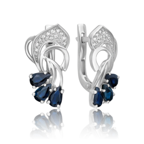Серьги с английским замком из белого золота с сапфирами и бриллиантами 02-0176-00-105-1120-30