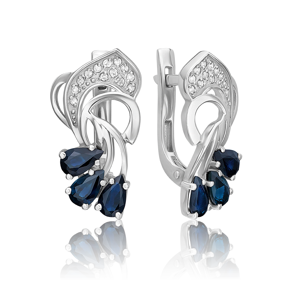 Серьги с английским замком из белого золота с сапфирами и бриллиантами 02-0176-00-105-1120-30