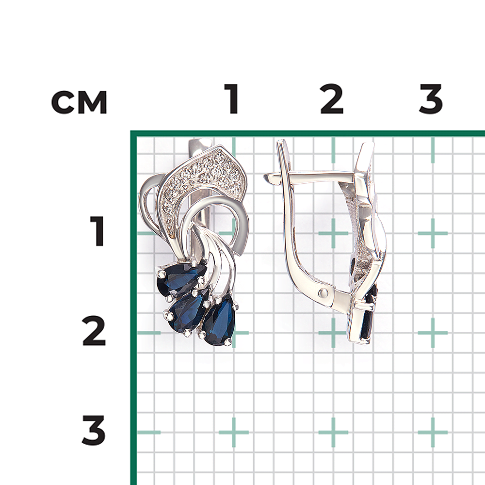 Серьги с английским замком из белого золота с сапфирами и бриллиантами 02-0176-00-105-1120-30