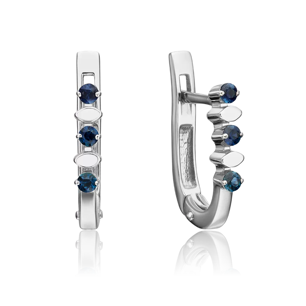 Серьги с английским замком из белого золота с сапфирами 02-0180-00-102-1120-30