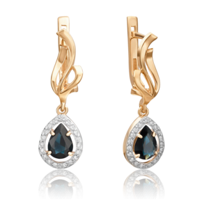 Серьги с английским замком из красного золота с сапфиром и бриллиантами 02-0181-00-105-1110-30