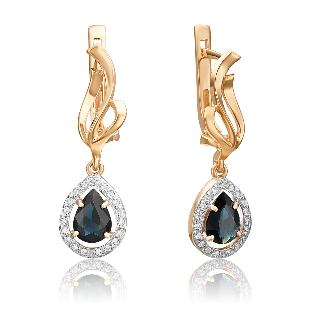 Серьги с английским замком из красного золота с сапфиром и бриллиантами 02-0181-00-105-1110-30