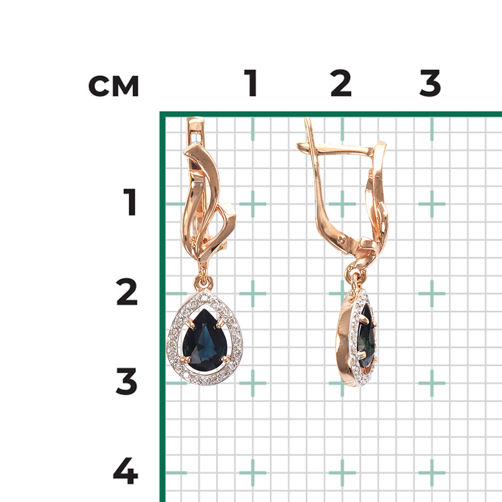 Серьги с английским замком из красного золота с сапфиром и бриллиантами 02-0181-00-105-1110-30