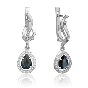 Серьги с английским замком из белого золота с сапфиром и бриллиантами 02-0182-00-105-1120-30