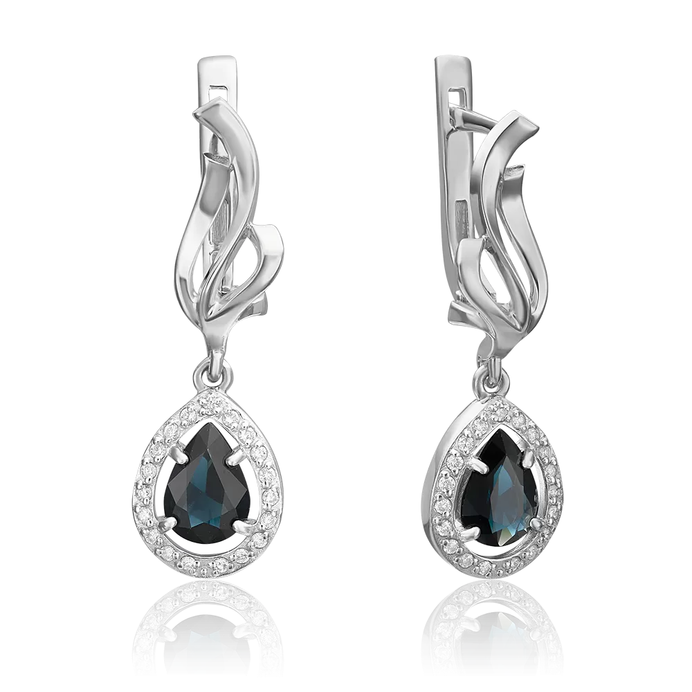 Серьги с английским замком из белого золота с сапфиром и бриллиантами 02-0182-00-105-1120-30