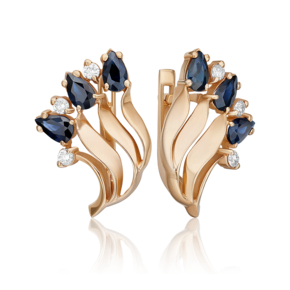 Серьги с английским замком из красного золота с сапфирами и бриллиантами 02-0185-00-105-1110-30