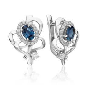 Серьги с английским замком из белого золота с сапфиром и бриллиантами 02-0188-00-105-1120-30