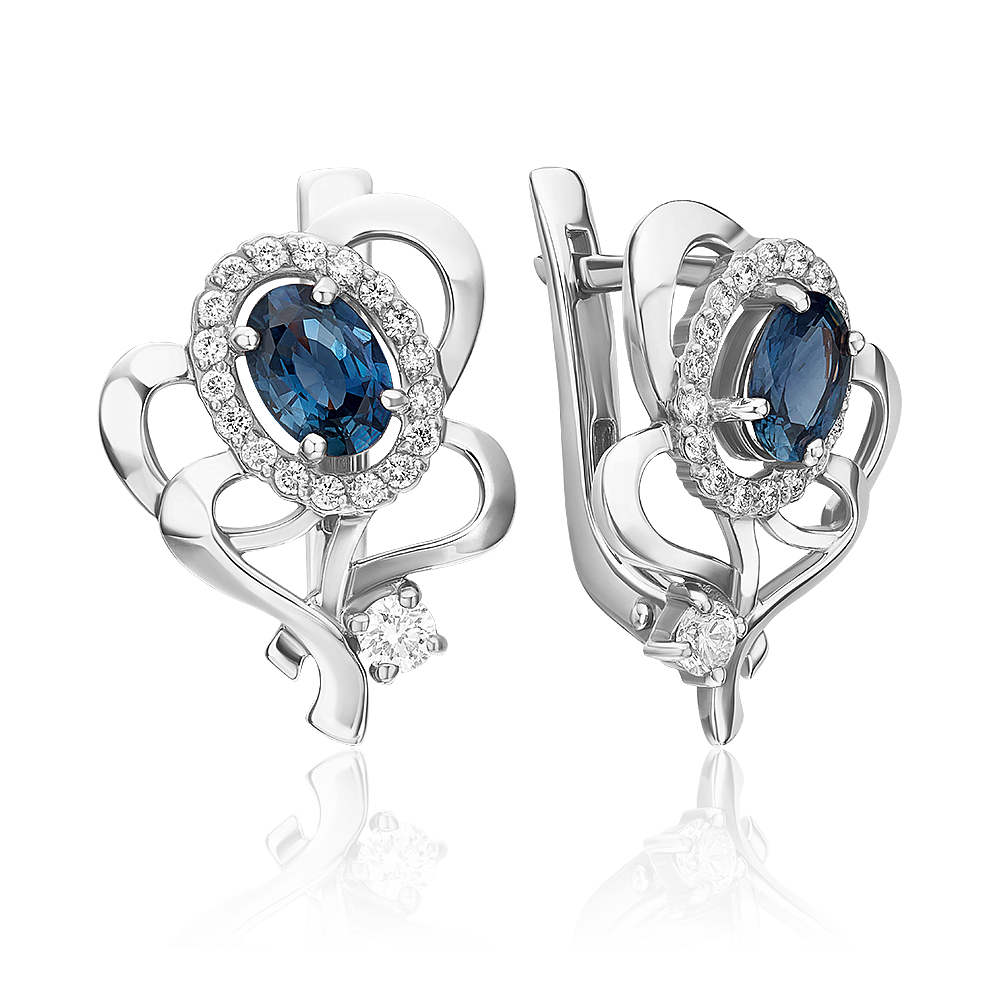 Серьги с английским замком из белого золота с сапфиром и бриллиантами 02-0188-00-105-1120-30