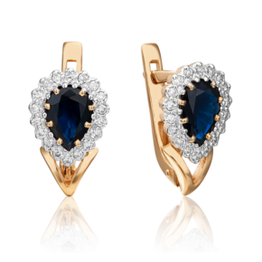 Серьги с английским замком из красного золота с сапфиром и бриллиантами 02-0189-00-105-1110-30