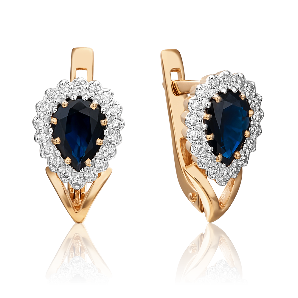 Серьги с английским замком из красного золота с сапфиром и бриллиантами 02-0189-00-105-1110-30