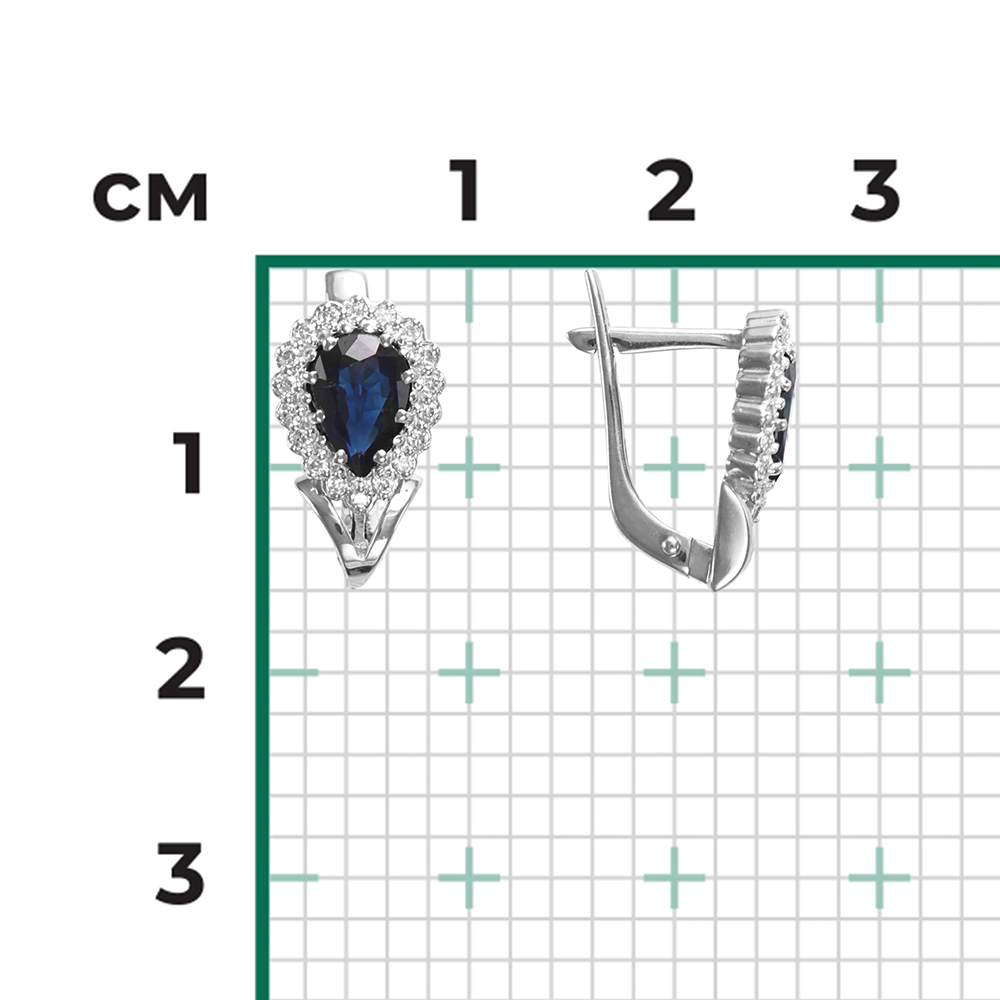 Серьги с английским замком из белого золота с сапфиром и бриллиантами 02-0190-00-105-1120-30