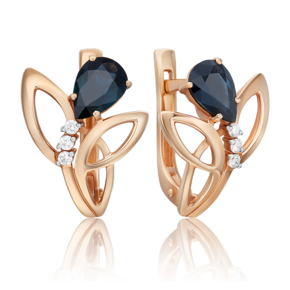 Серьги с английским замком из красного золота с сапфиром и бриллиантами 02-0191-00-105-1110-30