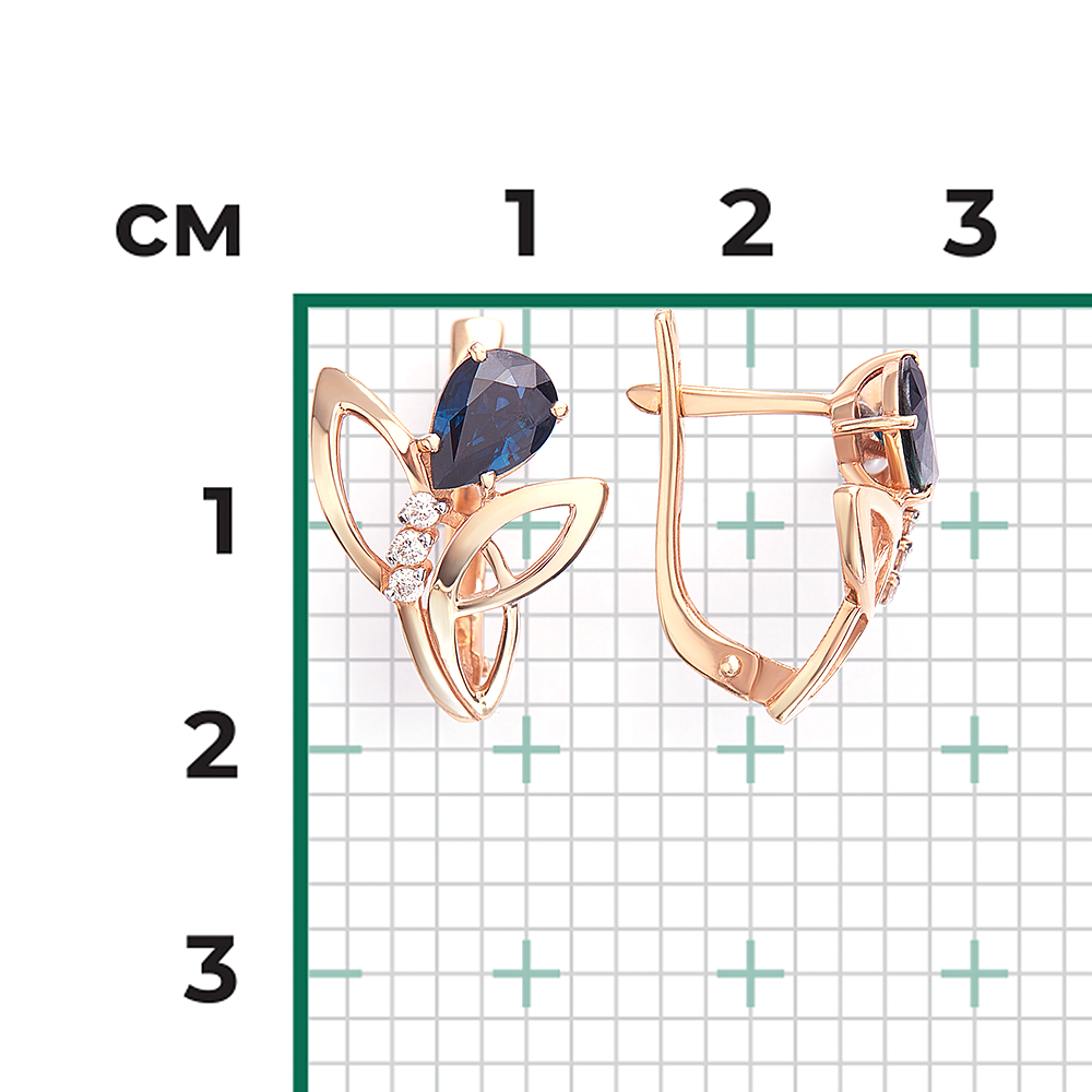 Серьги с английским замком из красного золота с сапфиром и бриллиантами 02-0191-00-105-1110-30