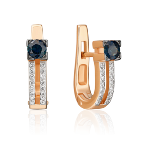 Серьги с английским замком из красного золота с сапфиром и бриллиантами 02-0199-00-105-1110-30