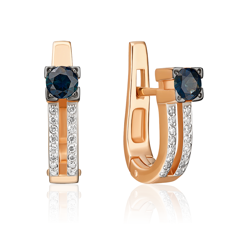 Серьги с английским замком из красного золота с сапфиром и бриллиантами 02-0199-00-105-1110-30