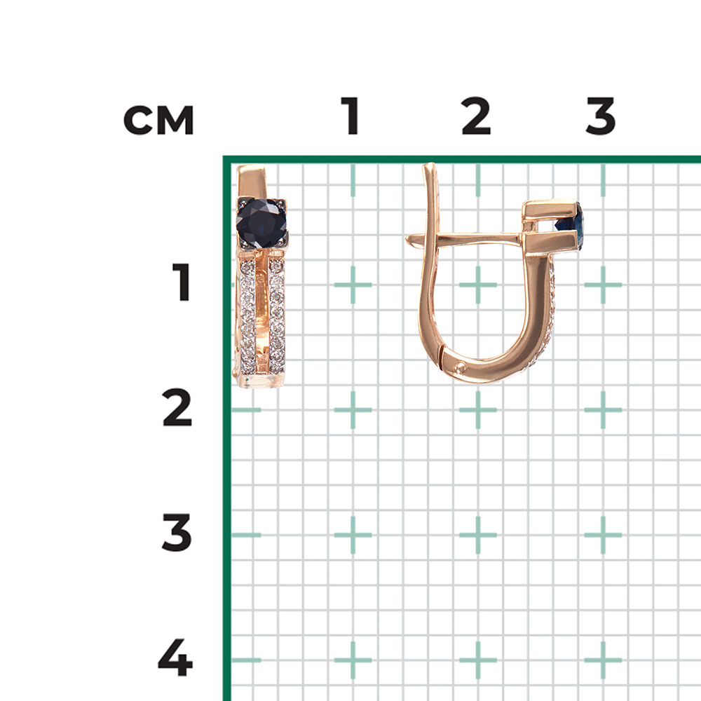 Серьги с английским замком из красного золота с сапфиром и бриллиантами 02-0199-00-105-1110-30
