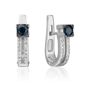 Серьги с английским замком из белого золота с сапфиром и бриллиантами 02-0200-00-105-1120-30