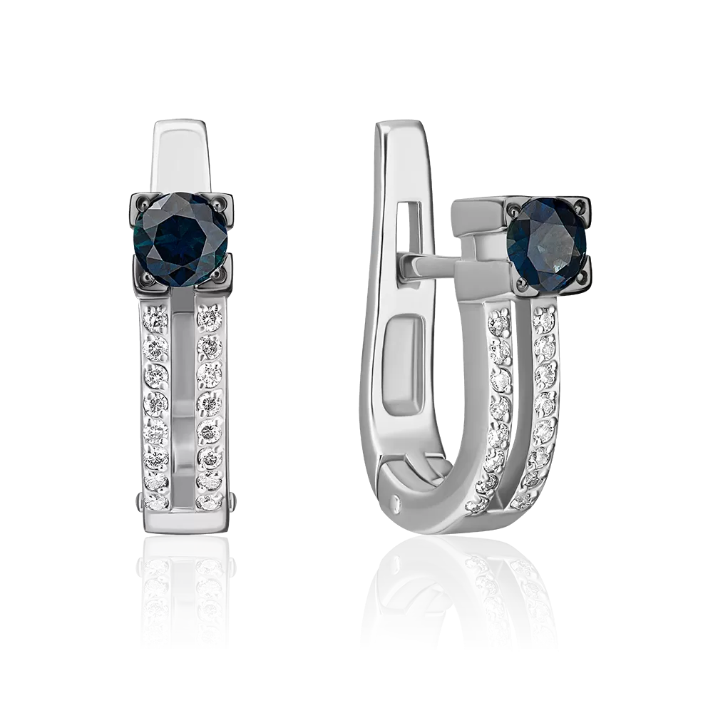 Серьги с английским замком из белого золота с сапфиром и бриллиантами 02-0200-00-105-1120-30
