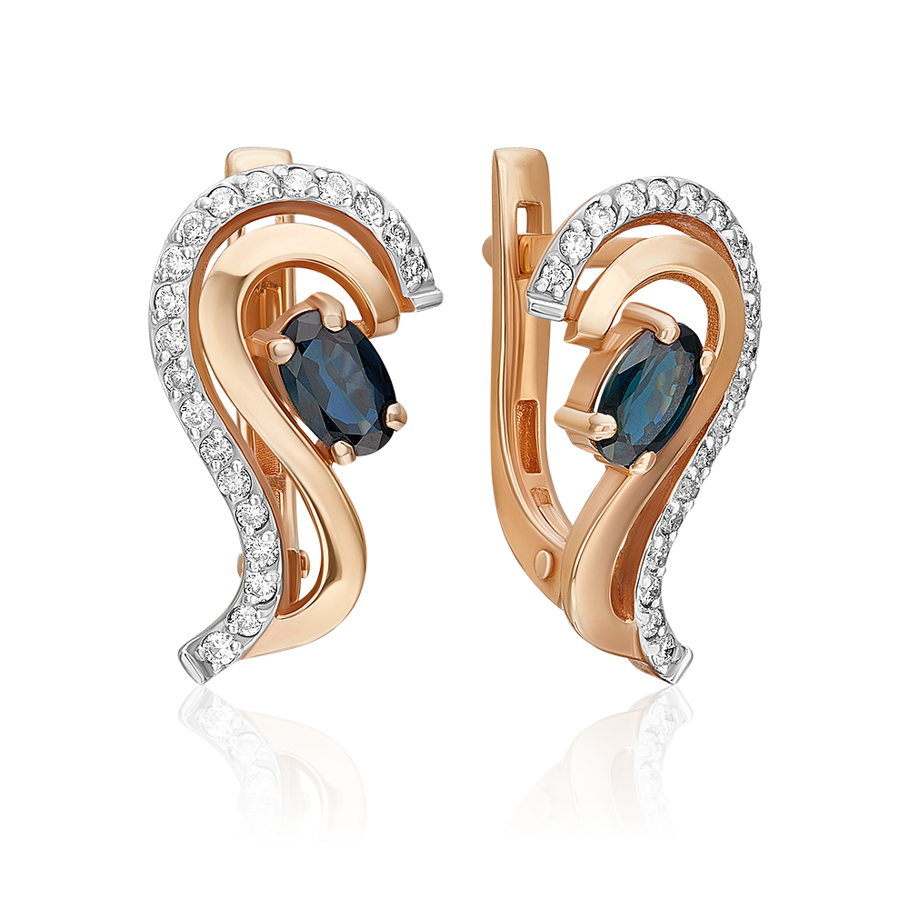 Серьги с английским замком из красного золота с сапфиром и бриллиантами 02-0203-00-105-1110-30