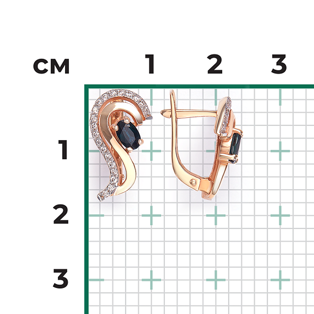 Серьги с английским замком из красного золота с сапфиром и бриллиантами 02-0203-00-105-1110-30
