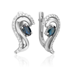 Серьги с английским замком из белого золота с сапфиром и бриллиантами 02-0204-00-105-1120-30