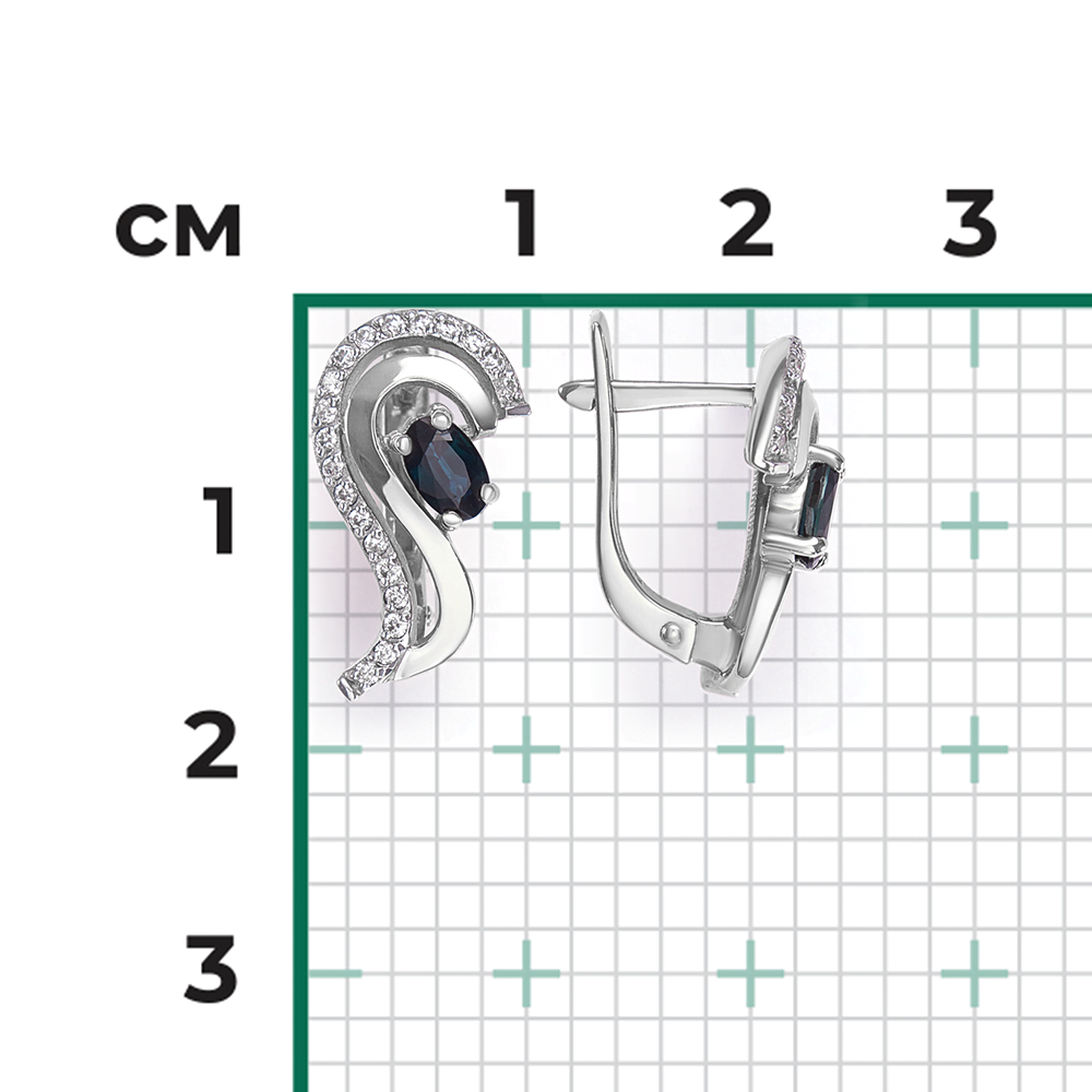 Серьги с английским замком из белого золота с сапфиром и бриллиантами 02-0204-00-105-1120-30