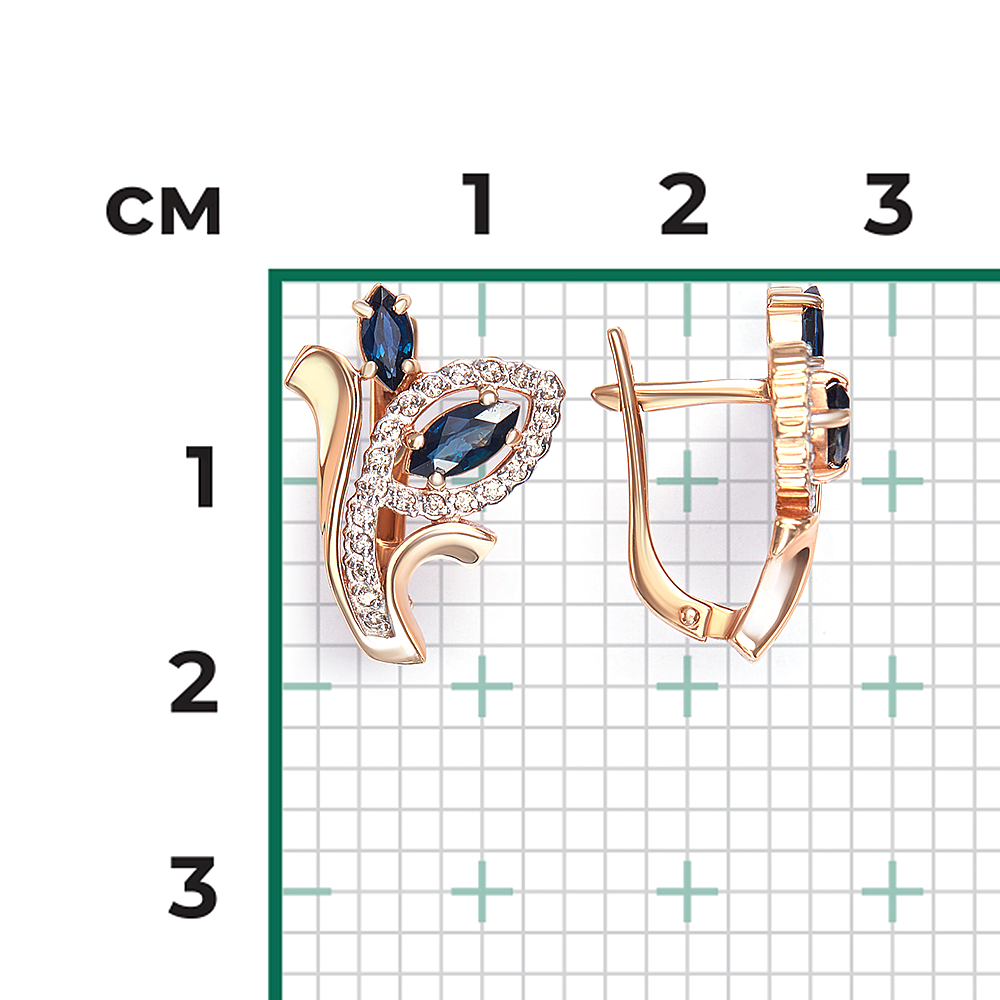 Серьги с английским замком из красного золота с сапфирами и бриллиантами 02-0205-00-105-1110-30