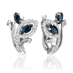 Серьги с английским замком из белого золота с сапфирами и бриллиантами