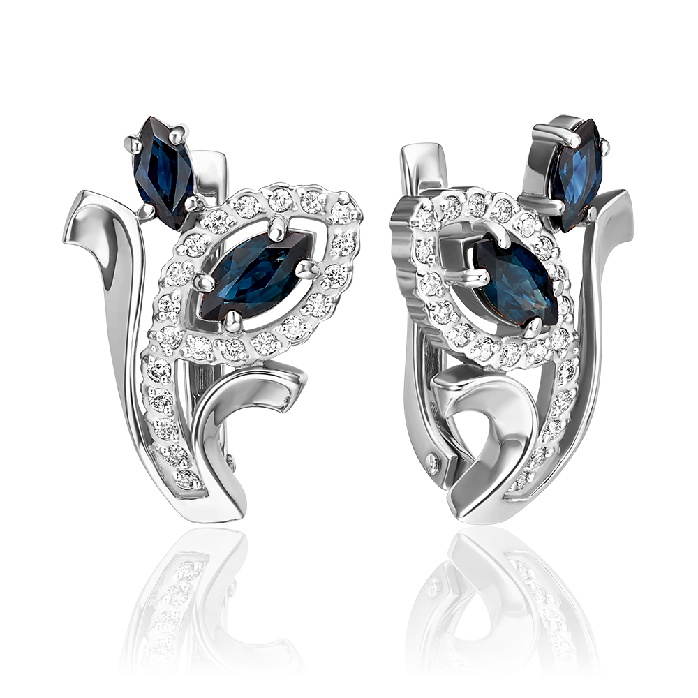 Серьги с английским замком из белого золота с сапфирами и бриллиантами 02-0206-00-105-1120-30
