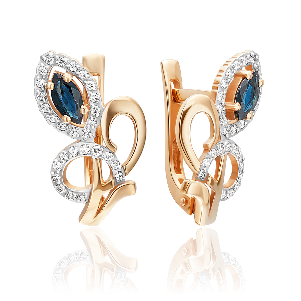 Серьги с английским замком из красного золота с сапфиром и бриллиантами 02-0207-00-105-1110-30
